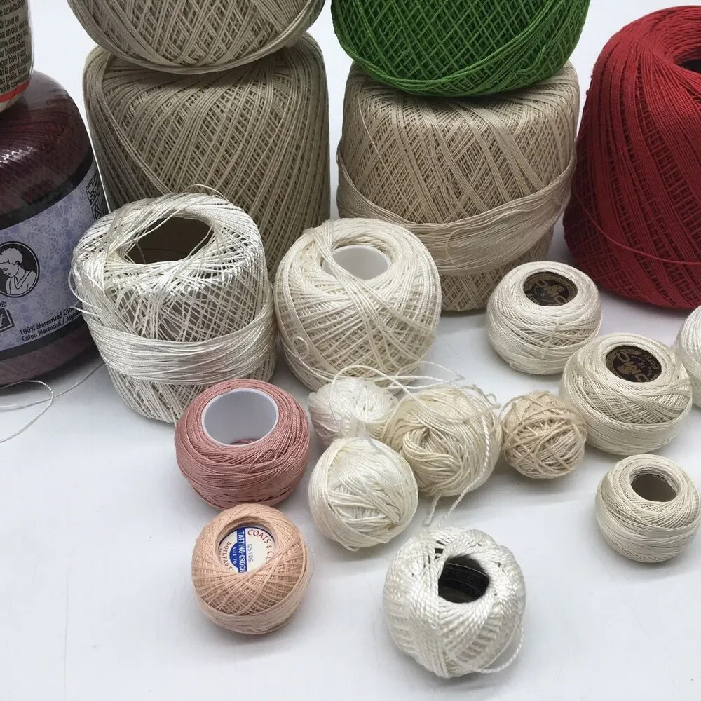 Mixed Tatting Crochet Thread Lot Solid Clarks, Lily, DeLuxe, J&P DMC Aunt Lydia’